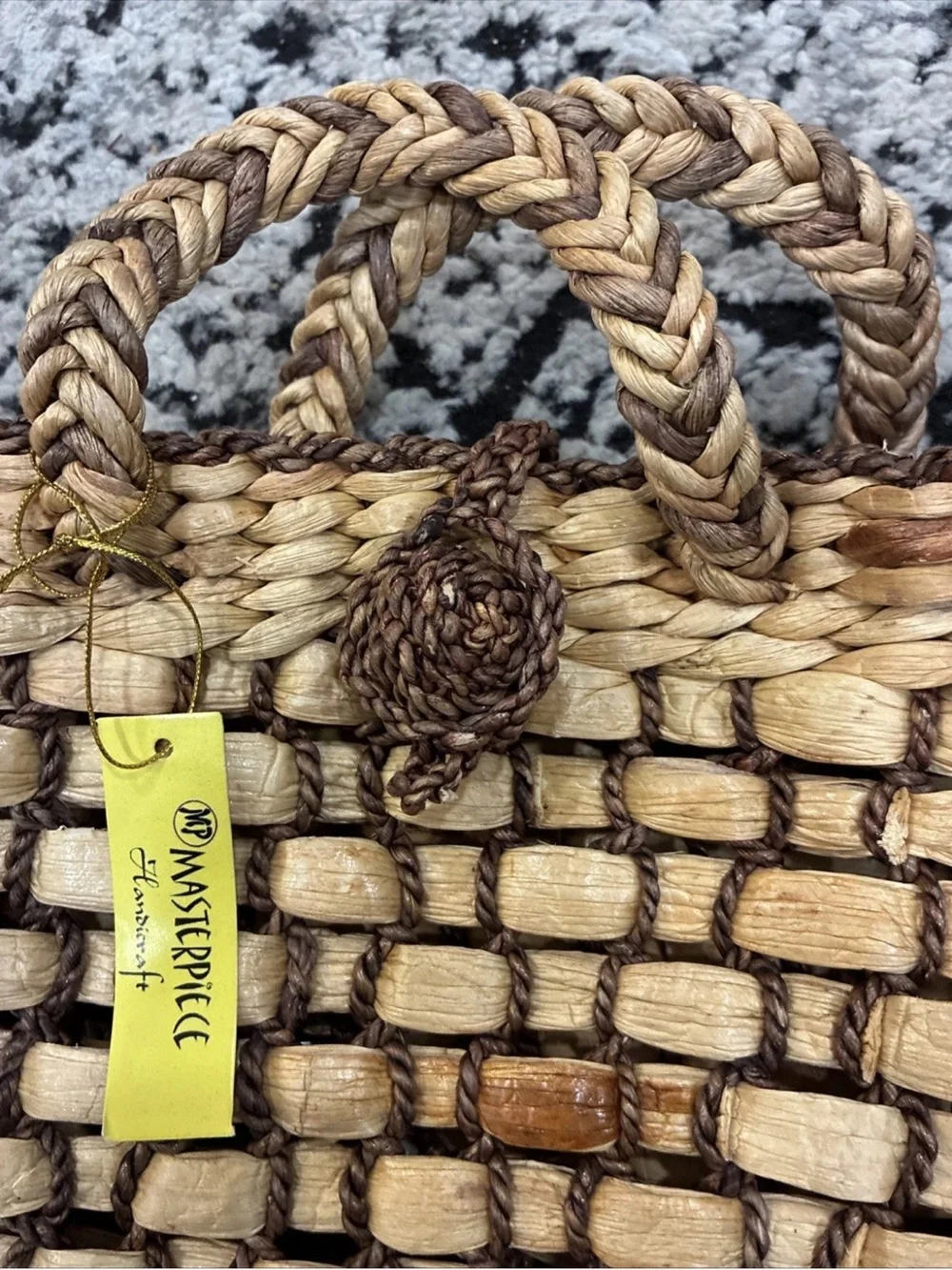 Woven Straw Tote Bag - Natural Brown